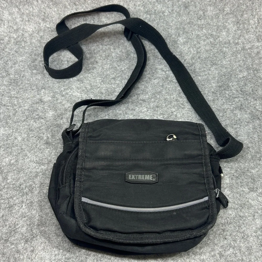 Extreme Unisex Small Crossbody Messenger Bag OS Black Nylon Multi Pocket Utility